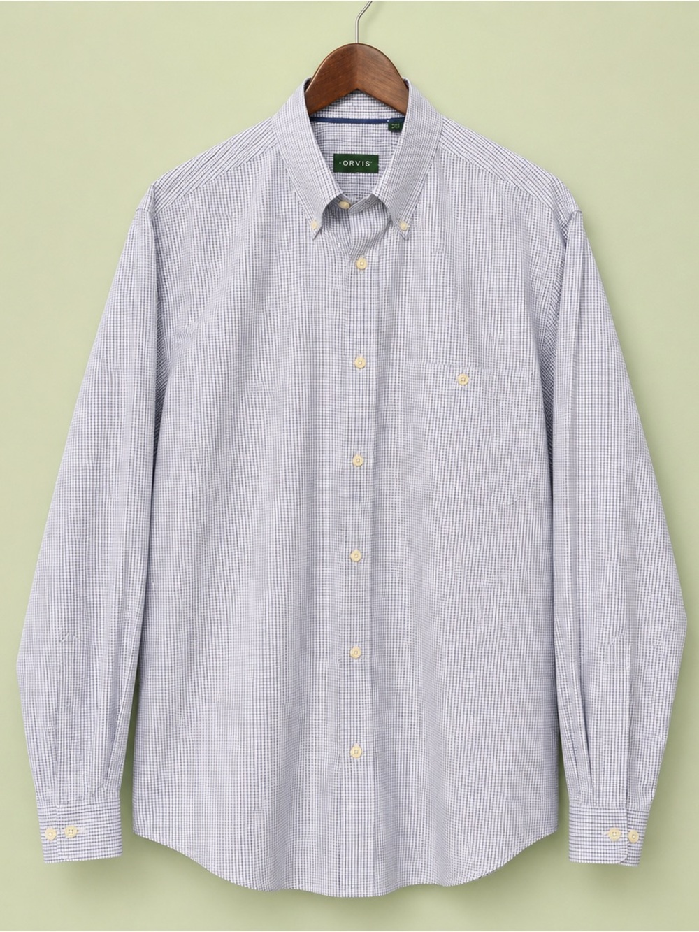 Orvis Mens Blue White Micro Gingham Check Long Sleeve Button Down Shirt XXL Tall
